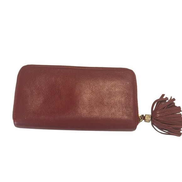 Tory Burch Thea Dark Cherry Leather Long Zip Around Continental Wallet EUC - Picture 2 of 15